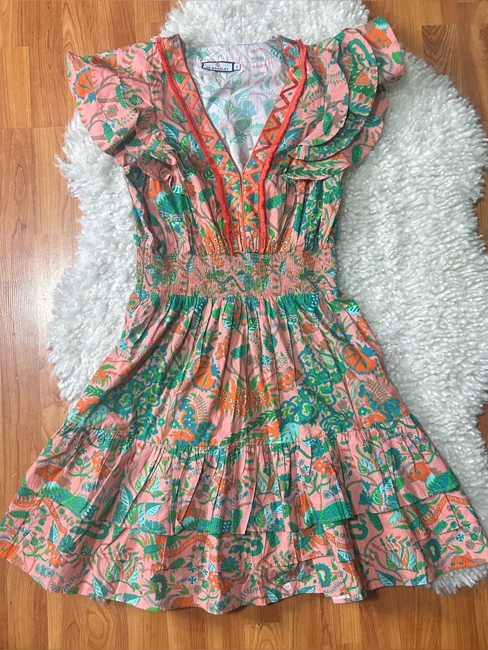 CK Bradley flutter sleeve for and flare dress size small 100% cotton